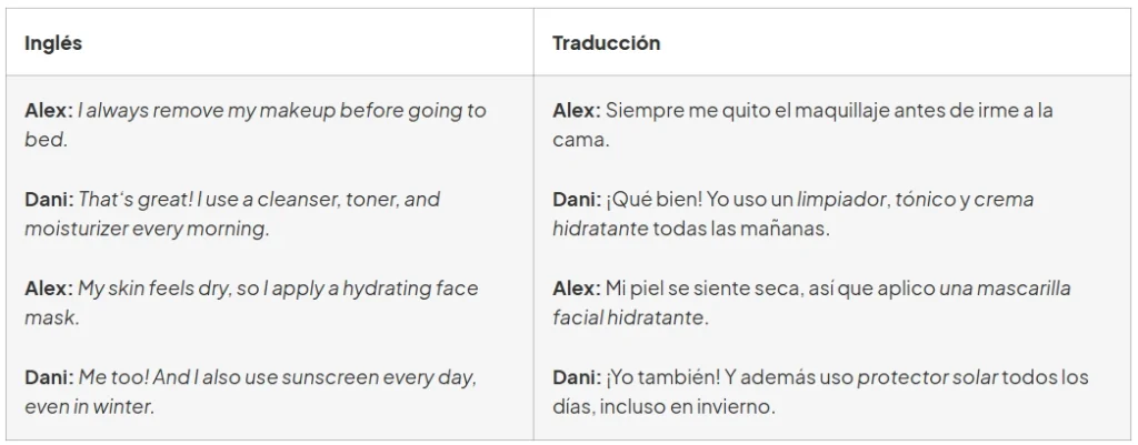 dialogo vocabulario maquillaje en inglés