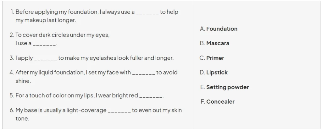 ejercicio maquillaje ingles cambridge